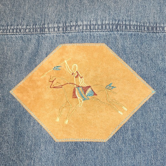 Vintage Quail Trail Designs Denim Western Shirt Southwestern Applique Mens S - Picture 7 of 12